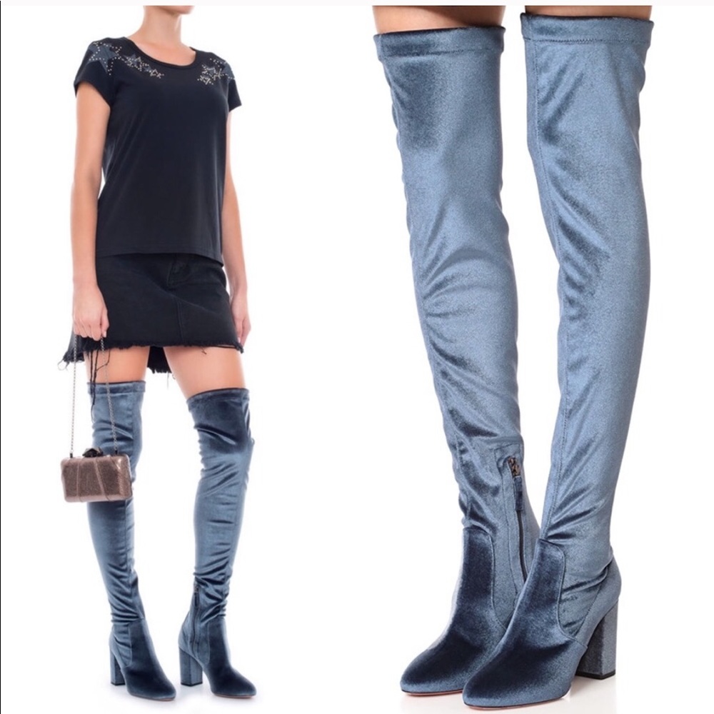 Aquazzura So Me Sage Velvet Over The Knee Boots
